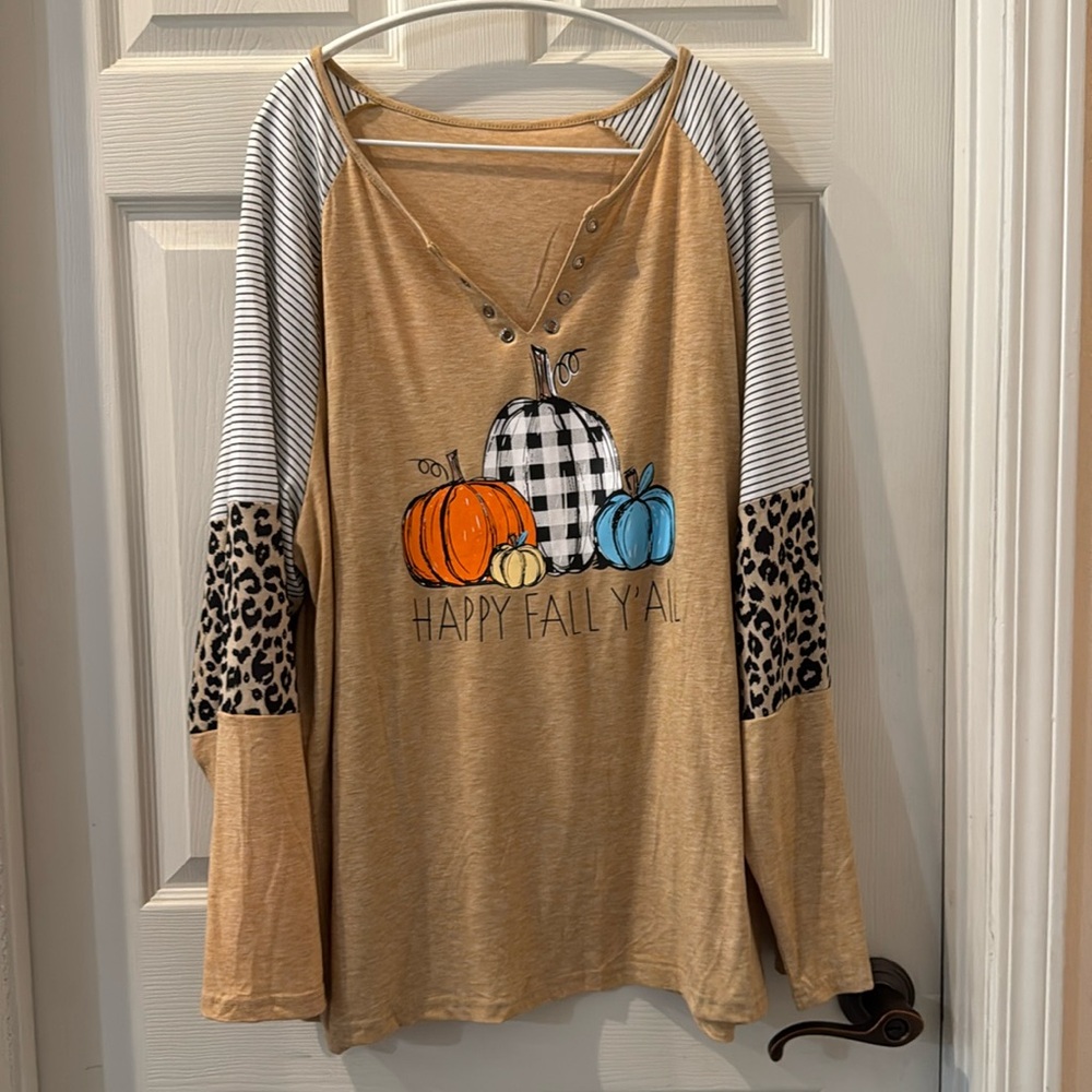 Women's Happy Fall Y'all Long Sleeve Tee - Tan